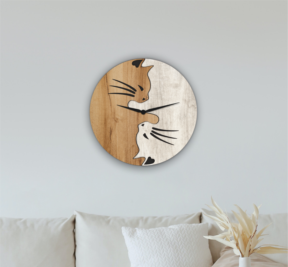 Laser Cut Couple Cats Clock File - Home Decor, Wall Art Svg