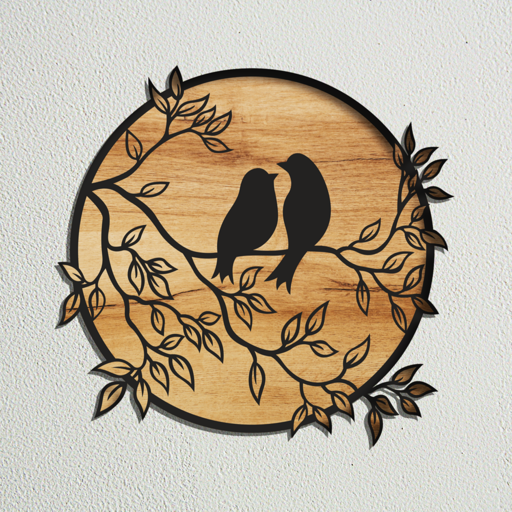 Laser Cut Couple Birds on Tree Branch File Wall Decor Svg