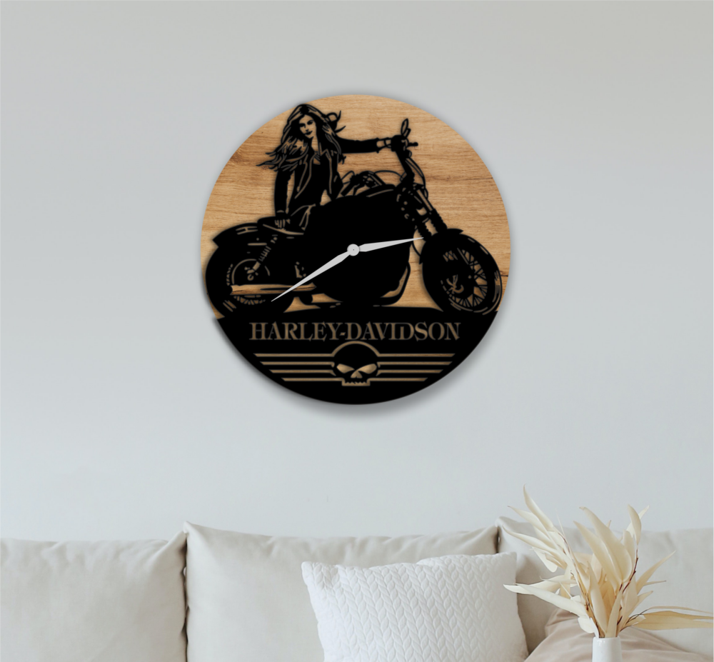 Laser Cut Harley Davidson Motorcycle Girl File Wall Clock - Image 2