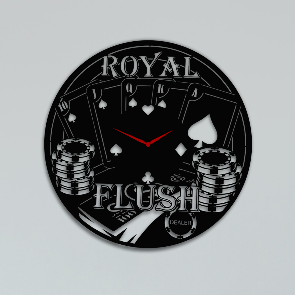 Laser Cut Royal Flush Wall Clock File Casino Poker Svg