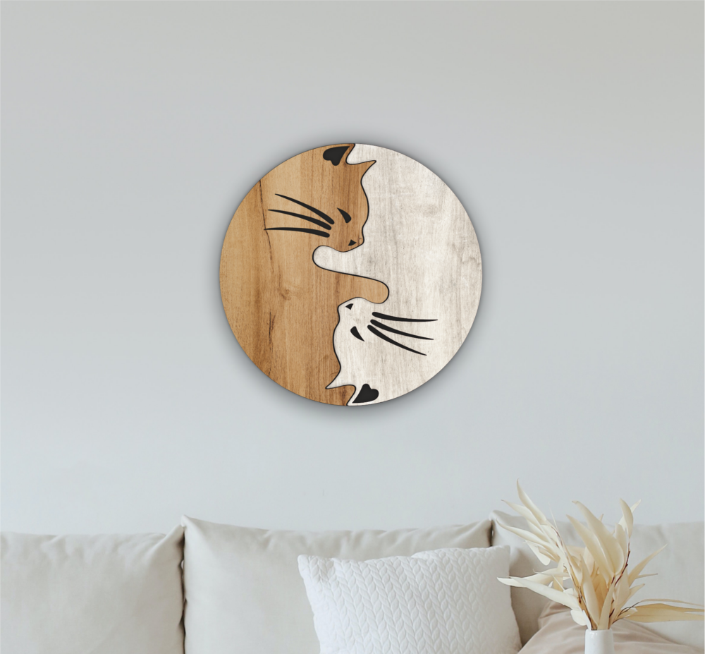 Laser Cut Couple Cats Clock File - Home Decor, Wall Art Svg - Image 2