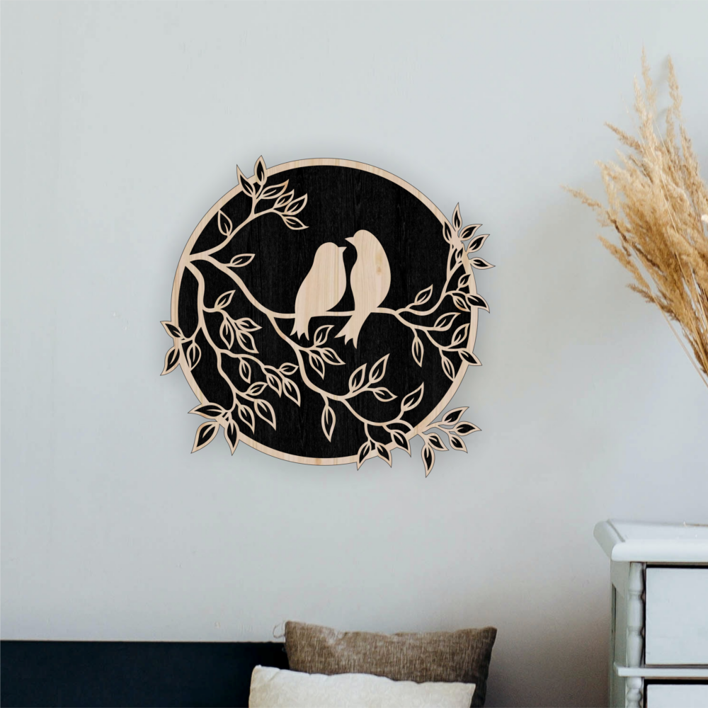 Laser Cut Couple Birds on Tree Branch File Wall Decor Svg - Image 2