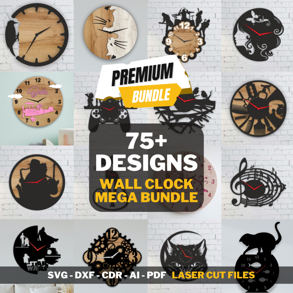 Laser Cut Wall Clock Design Files Mega Bundle