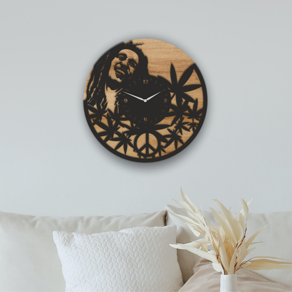 Laser Cut Bob Marley Wall Clock SVG Files - Image 2