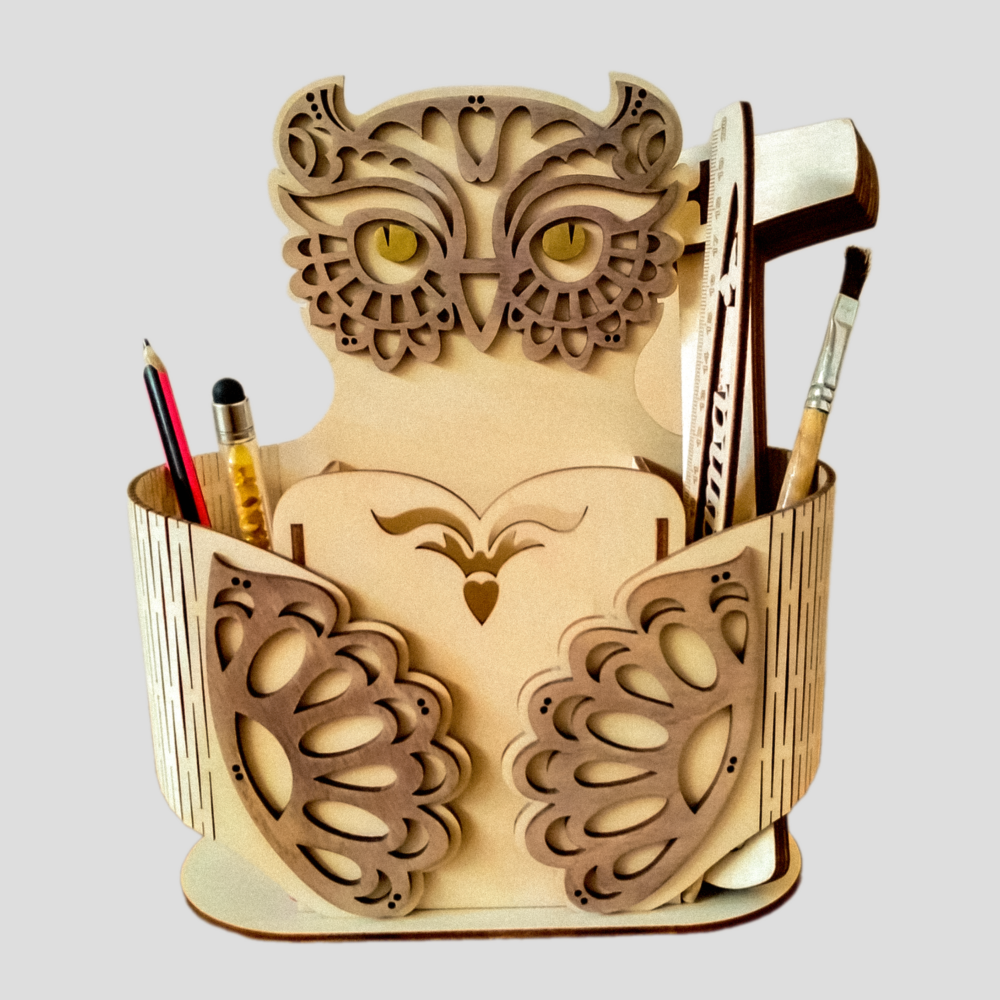 Laser Cut Owl Desk Organizer Template - SVG & DXF Design Files