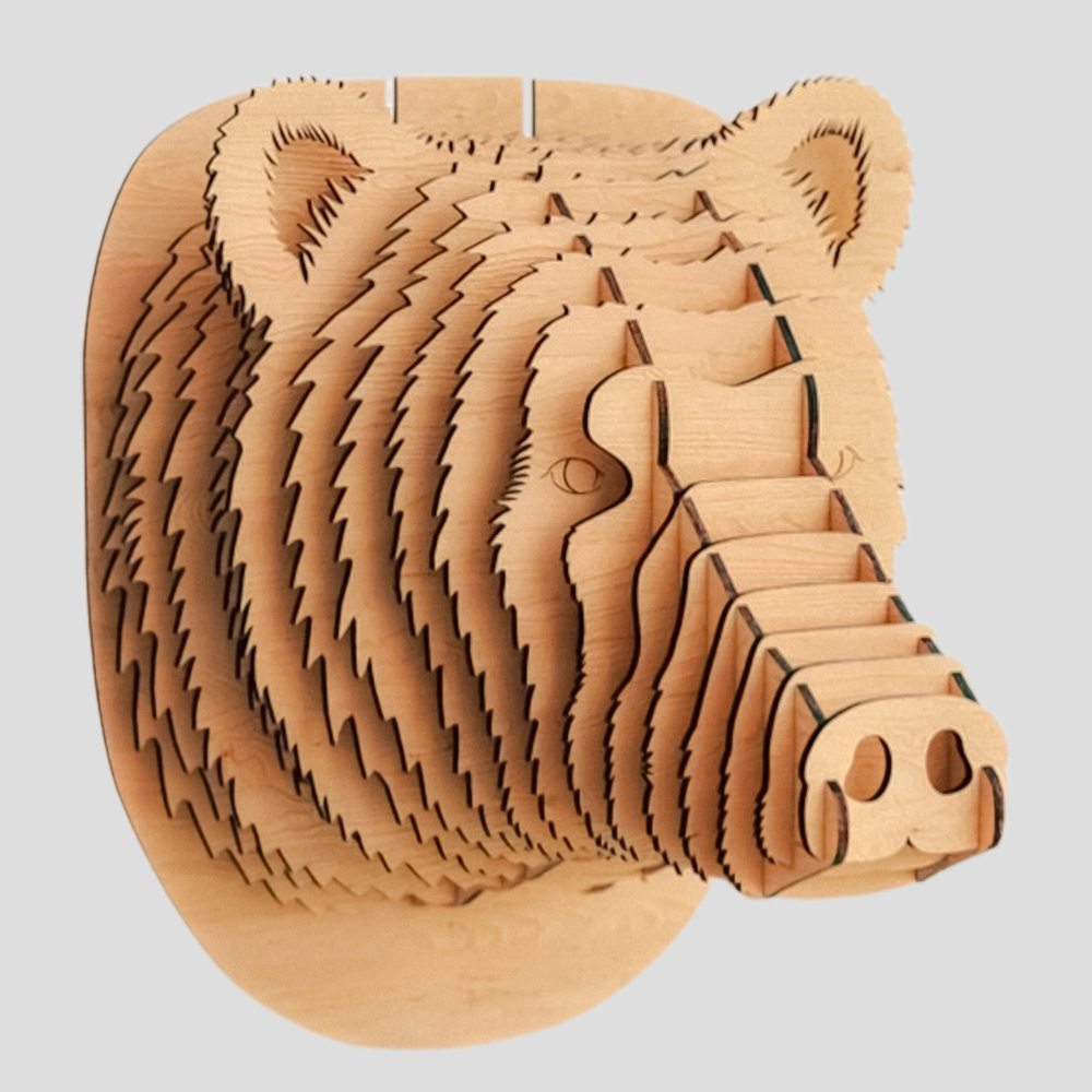 3D Bear Head Puzzle Wall Art - Laser Cut Layered Design Template Files