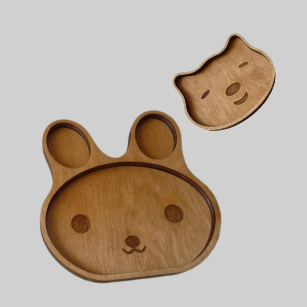 Laser Cut Wooden Animal Breakfast Plates - Bunny & Bear SVG DXF Template